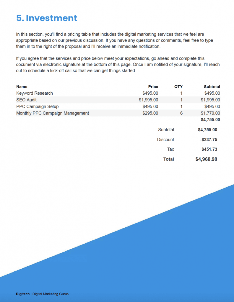 Example 1 - The Investment