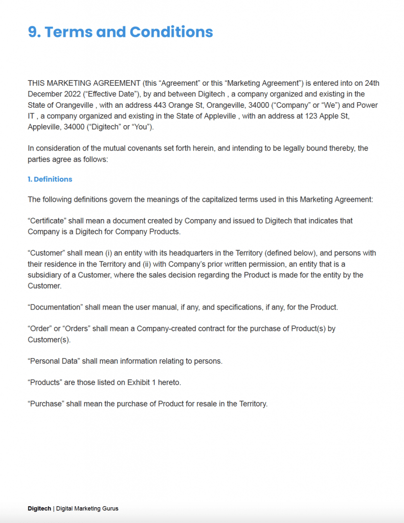 Example 1 - Terms and Conditions